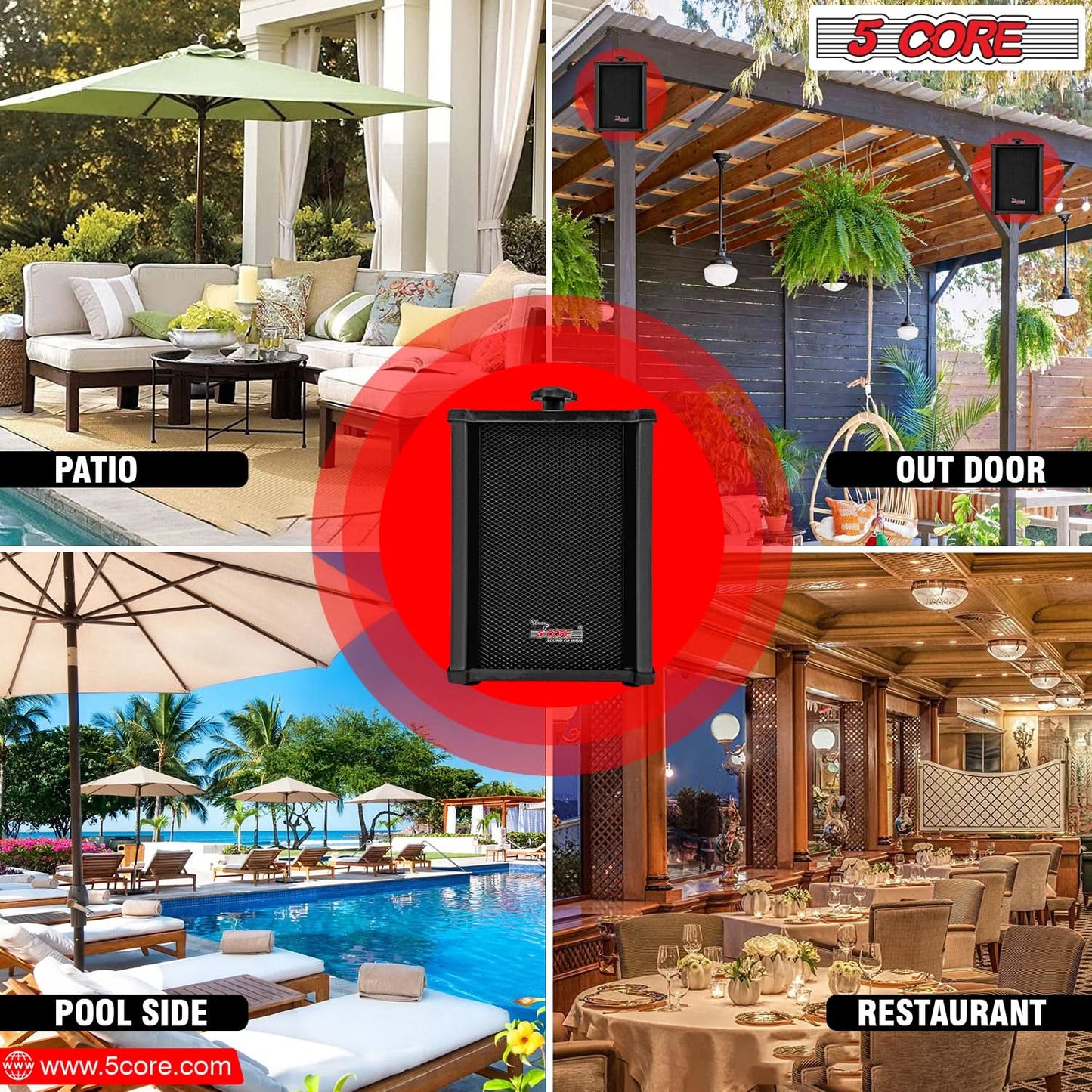 5Core Outdoor Speakers Stereo In Wall 100W Peak Passive Home Audio
