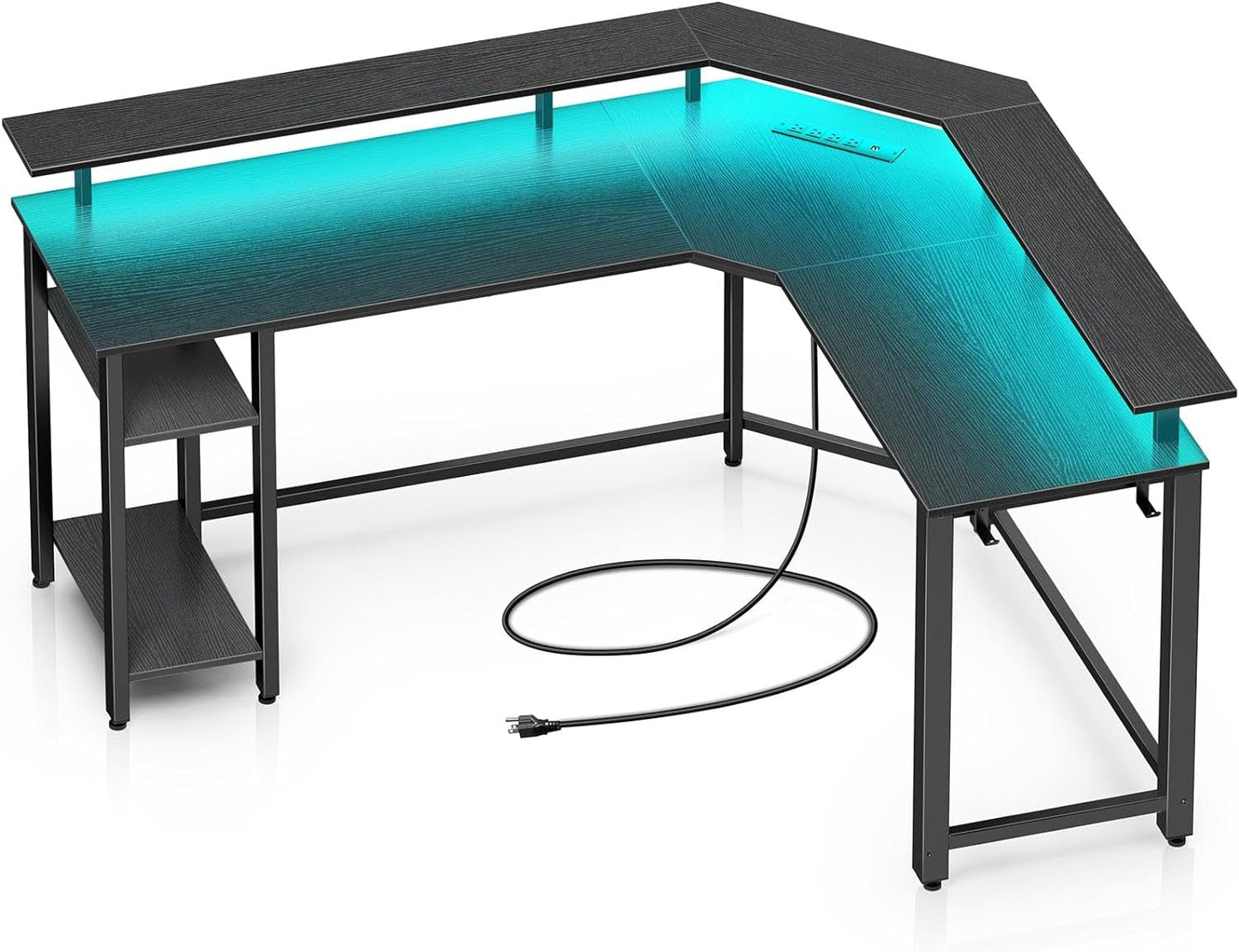 L Shaped Gaming Desk with LED Lights & Power Outlets, 46.2" Computer