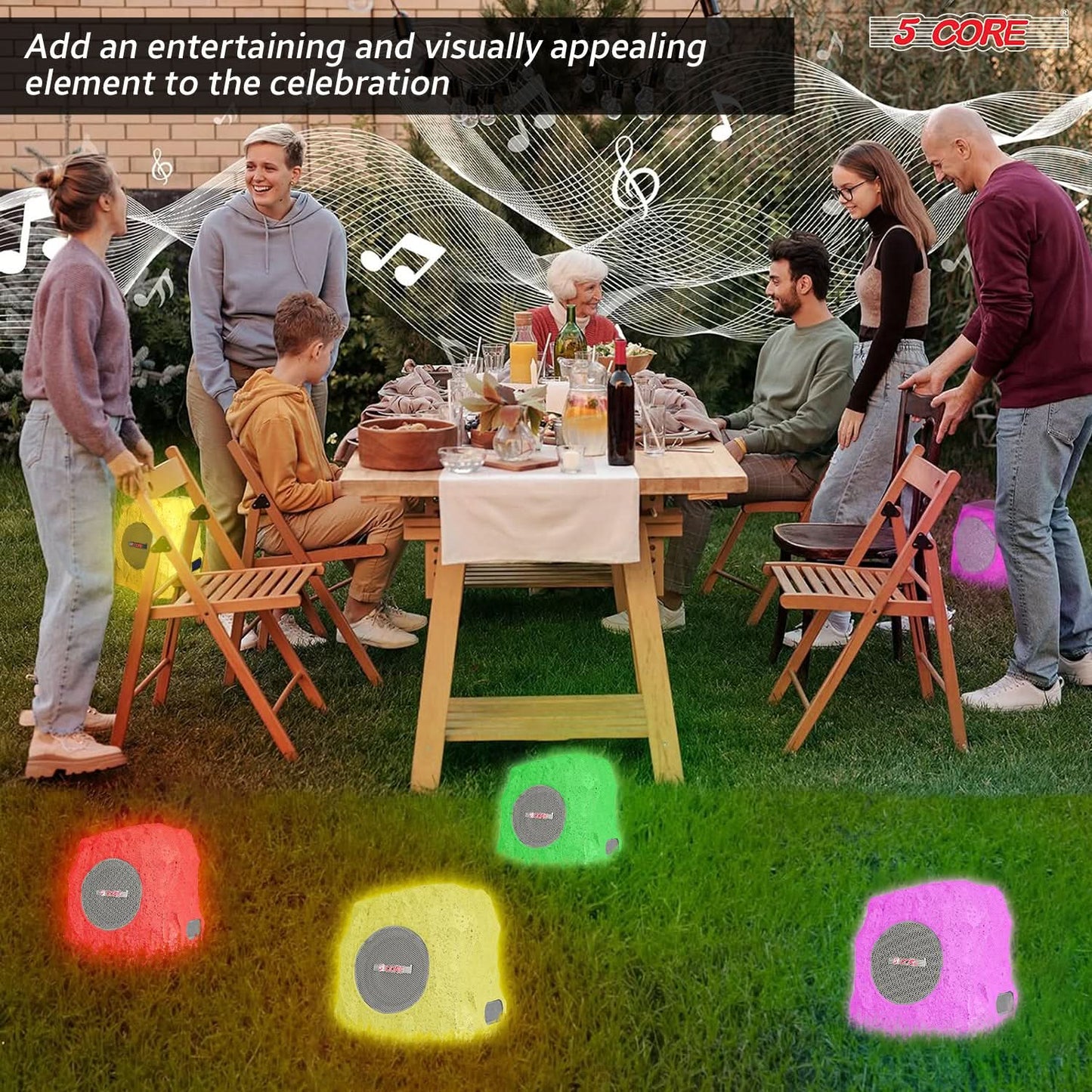 5Core Outdoor Wireless Speakers Bluetooth Rock Waterproof Linkable TWS