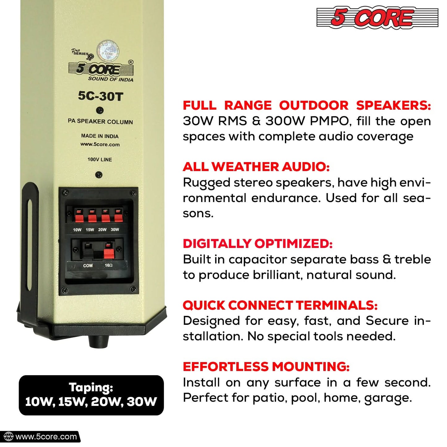 5Core Outdoor Speakers Stereo In Wall 300W Peak Passive Home Audio