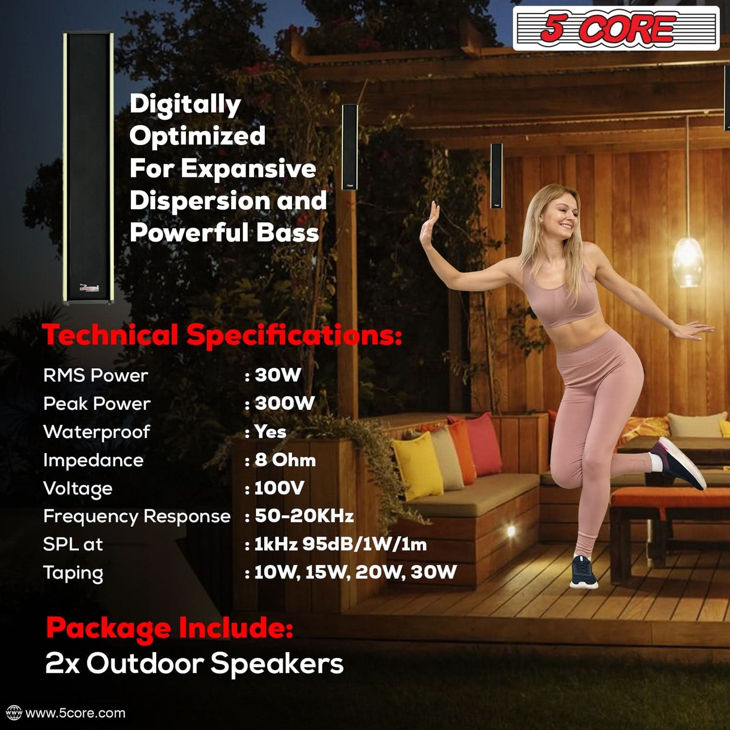5Core Outdoor Speakers Stereo In Wall 300W Peak Passive Home Audio