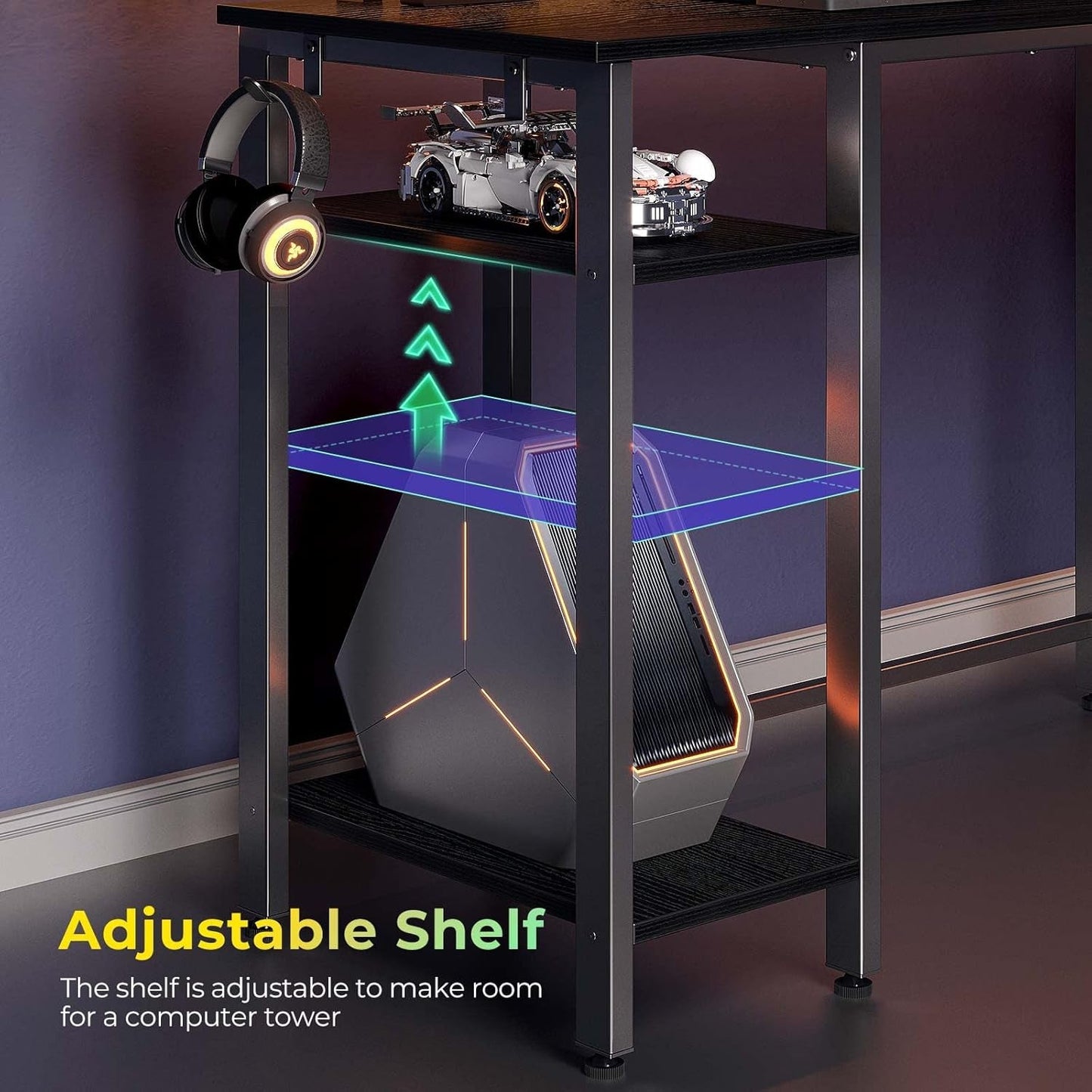 L Shaped Gaming Desk with LED Lights & Power Outlets, 46.2" Computer