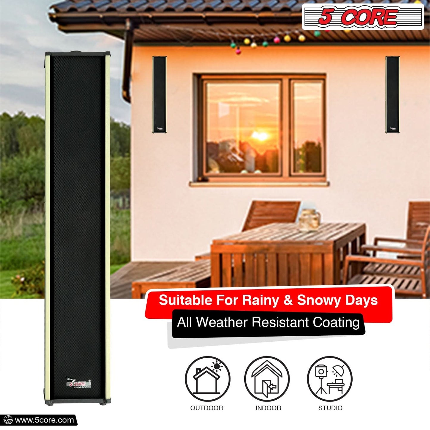 5Core Outdoor Speakers Stereo In Wall 300W Peak Passive Home Audio