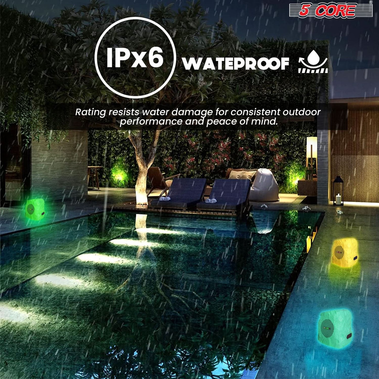 5Core Outdoor Wireless Speakers Bluetooth Rock Waterproof Linkable TWS