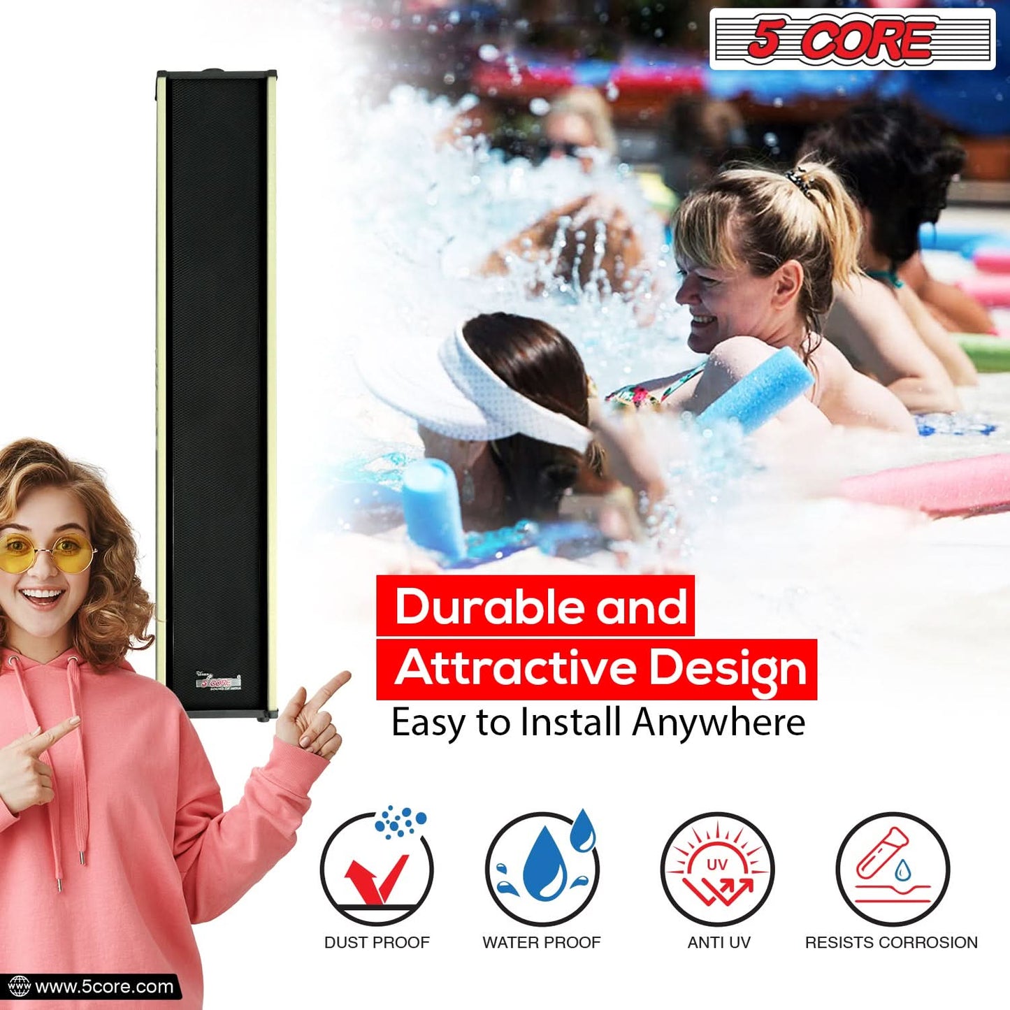 5Core Outdoor Speakers Stereo In Wall 300W Peak Passive Home Audio