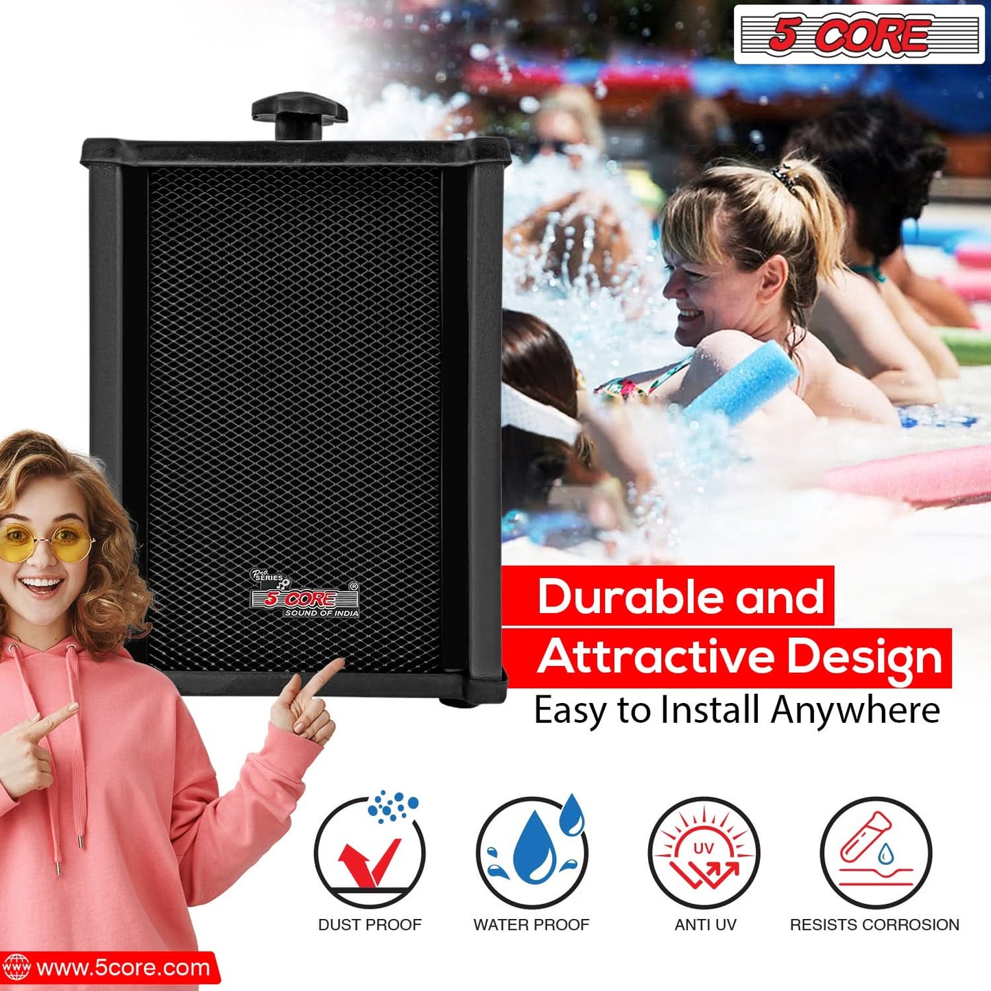 5Core Outdoor Speakers Stereo In Wall 100W Peak Passive Home Audio