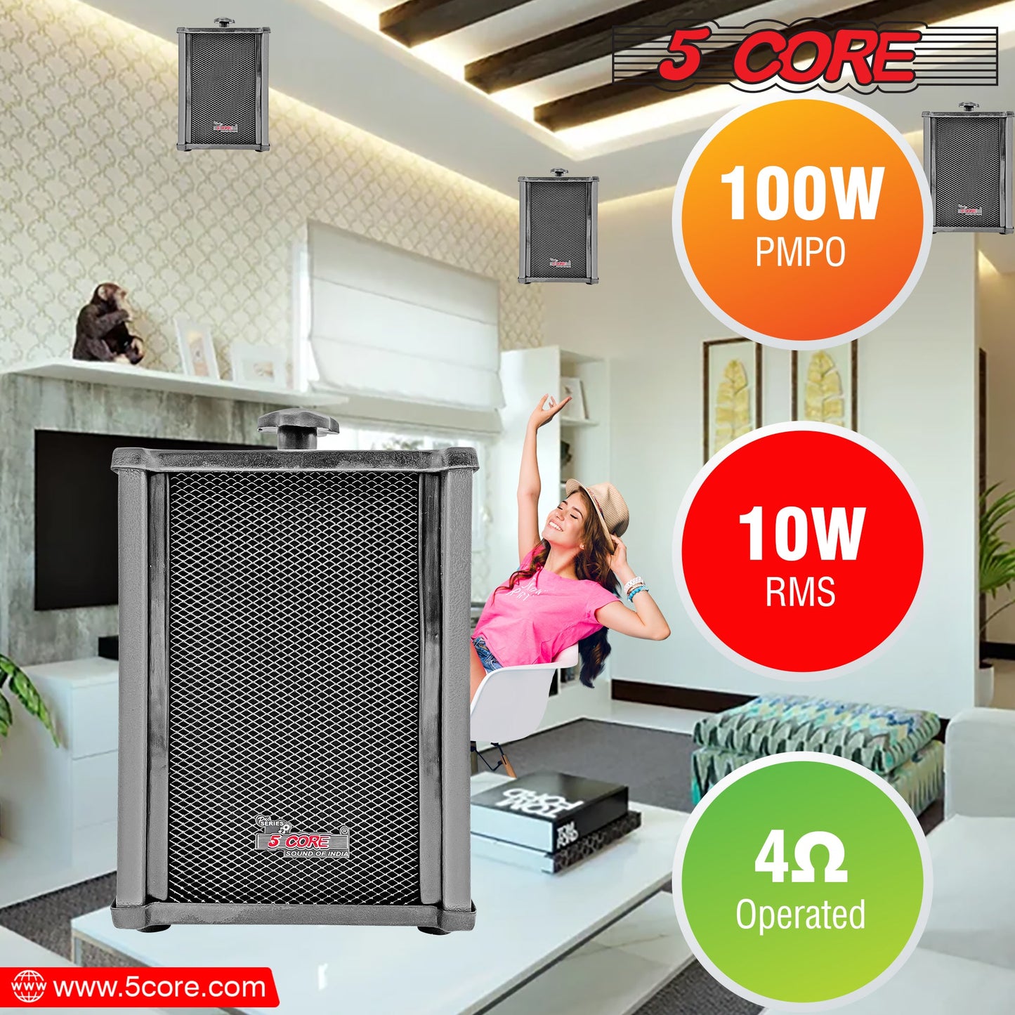 5Core Outdoor Speakers Stereo In Wall 100W Peak Passive Home Audio