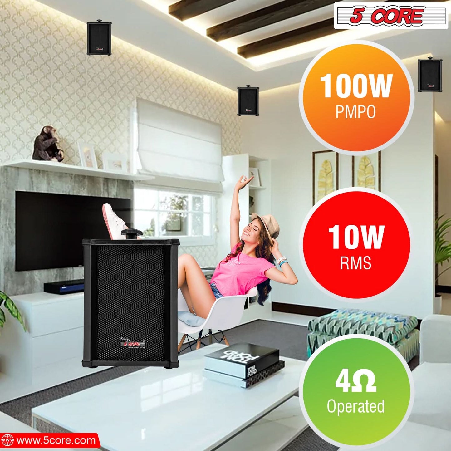 5Core Outdoor Speakers Stereo In Wall 100W Peak Passive Home Audio